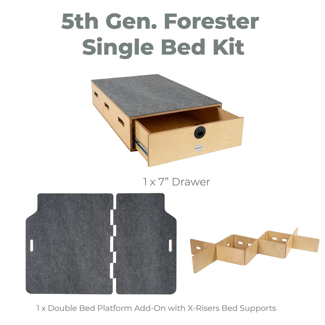 Subaru 5th Generation ('19-'24) Forester Camping System | Camping Drawers, Add-on bed, Full-kit, Single-Bed Kit