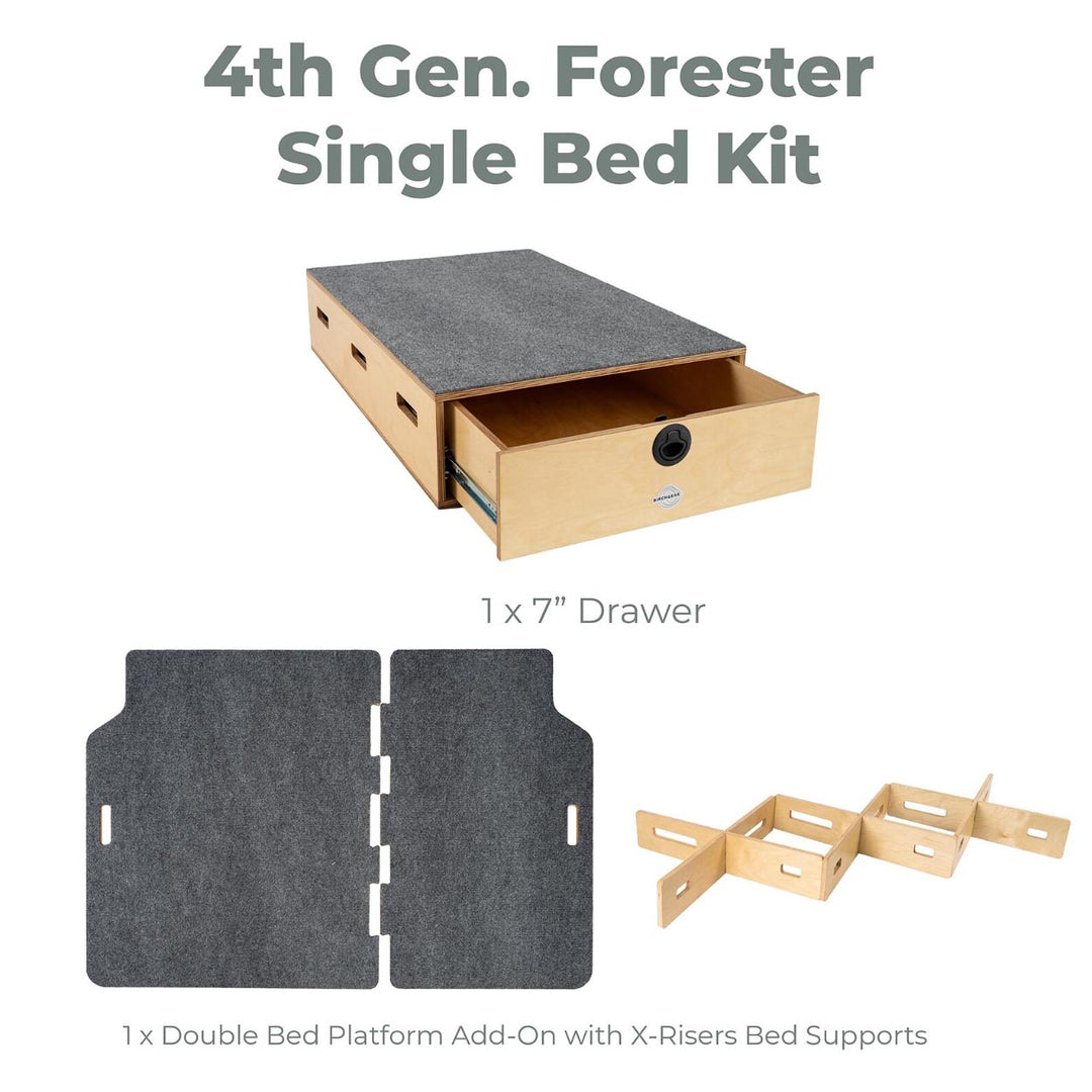 Subaru 4th Generation ('14-'18) Forester Camping System | Camping Drawers, Add-on bed, Full-kit, Single-Bed Kit