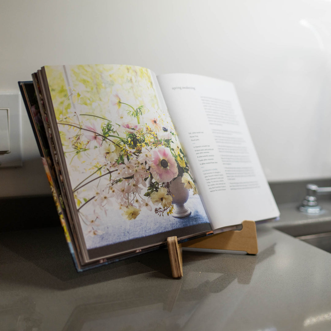 Book stand, iPad stand, small easel. Crafted from premium Birch plywood. Sign holder. POS display.